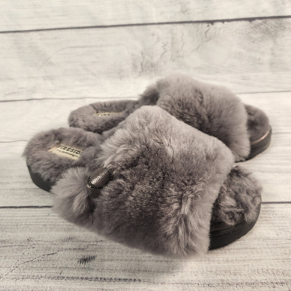 Fireside by Dearfoams Womens 7 Slide EU 38 Sydney Gray Shearling Scuff Slippers